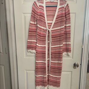 Freshman 1996 crochet maxi length open Cardigan S-M preppy boho